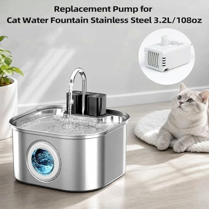 Cat Water Fountain Replacement Pump for 3.2L/108oz Wireless Stainless Steel Cat Fountains,Pet Fountain Pump for Cat and Dog Water Dispenser - Image 5