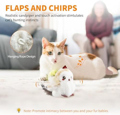 Gigwi Flappy Bird Cat Toy For Indoor Cats, Rechargeable Lifelike Sandpiper Interactive Flapping Bird Cat Toy Tweet, Flapping Wings & Lively Chirping, Catnip Toys For Kitten, Touch Activated (Princess) - Image 2