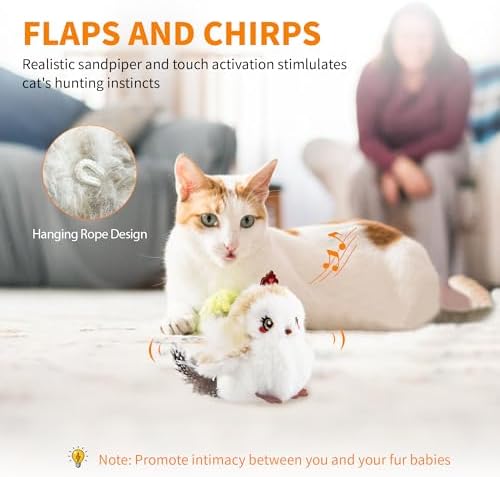 Gigwi Flappy Bird Cat Toy For Indoor Cats, Rechargeable Lifelike Sandpiper Interactive Flapping Bird Cat Toy Tweet, Flapping Wings & Lively Chirping, Catnip Toys For Kitten, Touch Activated (Princess) - Image 2