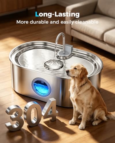 4.2Gal Extra Large Dog Water Fountain, 16L Stainless Steel Pet Water Fountain for Large Dogs, No Spill Dog Water Bowl Dispenser with Deeper Wider Bowl, 68-Cup Water Tank for Multi-Pet - Image 6