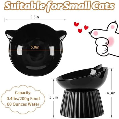 Ceramic Raised Cat Bowl，Tilted Raised Bowl Anti Vomit for Indoor Cats Whisker Friendly Pet Feeder for Cats Puppies, Microwave and Dishwasher Safe (Black) - Image 5