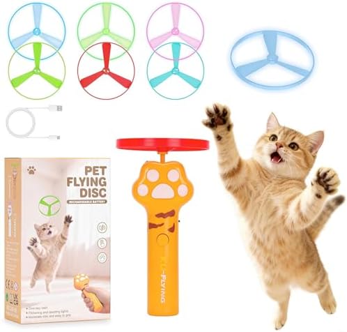 Wortade Cat Fetch Toy Launcher,Interactive Flying Disc Launcher Toy, Yellow by Wortade