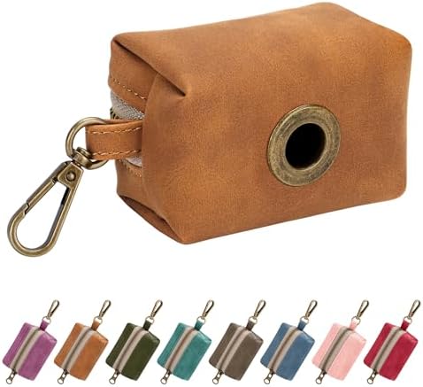 Didog Dog Poop Bag Holder for Leash, Stylish PU Leather, Light Brown by Didog