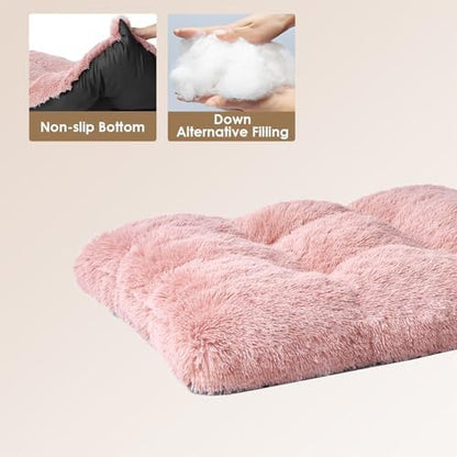 EHEYCIGA Fluffy Dog Crate Bed, Plush Extra Large Dog Pillow, Pink - Image 4
