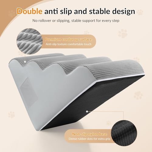 Dog Stairs for Bed Up to 24" H, Extra Height 22.8" 4-Step Pet Steps for Small Dogs and Cats, Non-Slip Sturdy Dog Ramp with Anti-Tip Safety Strap and Washable Cover,Balanced Ramp Indoor Pet Stairs - Image 2