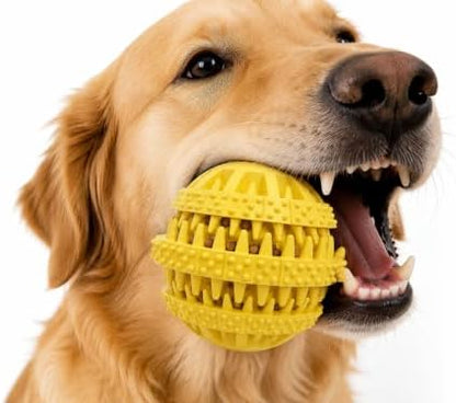 Rubber Dog Chew Toy Ball, Blue and Yellow, Bite-Resistant, Interactive Teeth Cleaning, Hidden Food Treat Dispenser for Dogs (Yellow) by Unknown