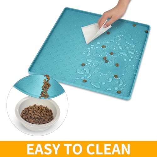 2 Pack Dog Food Mat Anti-Slip Bowl Mats for Food and Water, Waterproof Silicone Pet Placemat with High Raised Edges, Non-Slip Puppy Feeding Tray for Small, Medium Large Cats Dogs, Blue, 11.8"x11.8" - Image 5