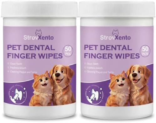 2 Pack Pet Dental Finger Wipes for Dogs & Cats - 50 Count Unscented Cleaning Wipes Daily Care by Unknown