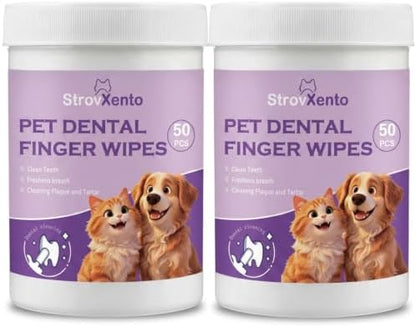 2 Pack Pet Dental Finger Wipes for Dogs & Cats - 50 Count Unscented Cleaning Wipes Daily Care by Unknown