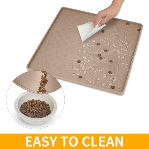 2 Pack Dog Food Mat Anti-Slip Bowl Mats for Food and Water, Waterproof Silicone Pet Placemat with High Raised Edges, Non-Slip Puppy Feeding Tray for Small, Medium Large Cats Dogs, Taupe, 11.8"x11.8" - Image 5