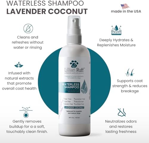 Lillian Ruff Waterless No-Rinse Dog Dry Shampoo Spray with Hydrating Essential Oils - pH-Balanced Dry Shampoo for Dogs - Clean, Condition, Detangle & Deodorize Dry, Sensitive Skin (Lavender Coconut) - Image 2