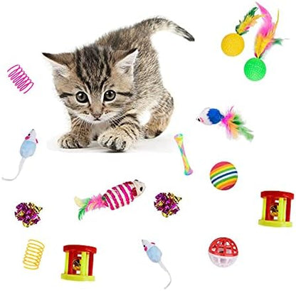 32Pcs Cat Toys Kitten Interactive Pet Toys Assortments, Foldable Rainbow Tunnel, Teaser Wand Fluffy Mouse Crinkle Balls Bell Play for Puppy Kitty (3 way) - Image 4