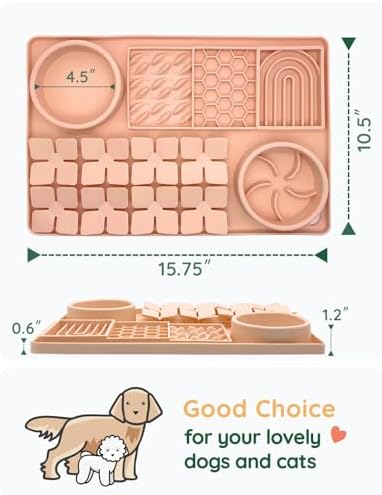 Slow Feeder Bowl, Silicone Lick Mat with Suction Cups for Dog Cat, Snuffle Mat for Pet Smell Training, Puzzle Toys for Bored Puppy,Interactive Sniff Mat for Slow Eating & Keep Busy,Creamy Peach - Image 2