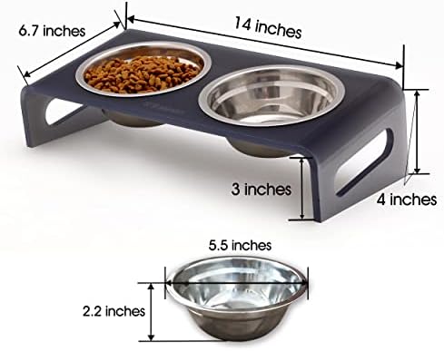 Tilted Raised Elevated Food and Water Bowls Stand for Cat or Small Dogs - Puppy's Clear Acrylic Stainless Steel Dishes Holder for Boy or Girl Pet,Modern,Durable and Easy to Clean by WBhonghui (Grey) - Image 2