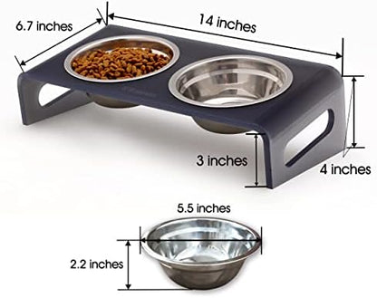 Tilted Raised Elevated Food and Water Bowls Stand for Cat or Small Dogs - Puppy's Clear Acrylic Stainless Steel Dishes Holder for Boy or Girl Pet,Modern,Durable and Easy to Clean by WBhonghui (Grey) - Image 2