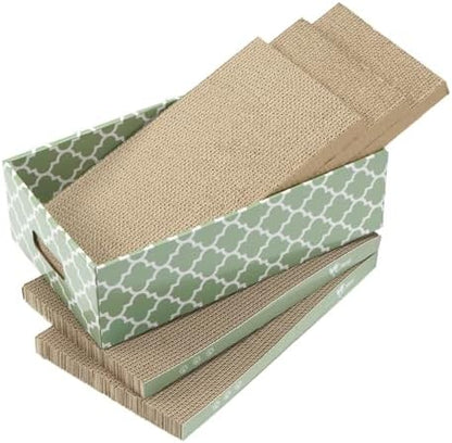 MECOOL Cat Scratching Board，5PC Cat Scratch Pad with Box，Reversible Corrugated Cat Scratcher Cardboard and Lounge Bed for Indoor Cats, Catnip - Image 7