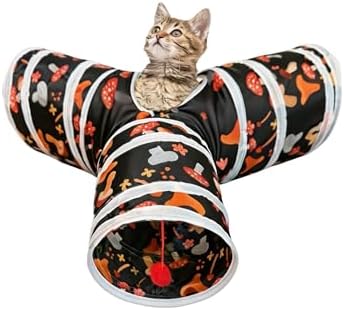 3 Way Cat Tunnel Collapsible Fun Pet Play Tube Toys for Cats, Kittens, Puppies & Rabbits - Portable Tunnel with Hanging Ball for Indoor Play, Hideout & Exercise by Bigladious