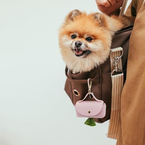 Leather Poop Bag Holder Dispenser for Leash, Portable and Reusable Dog Poop Dispenser, Dog Bag Holder for Walking, Outdoor, Travelling (Pink) - Image 5