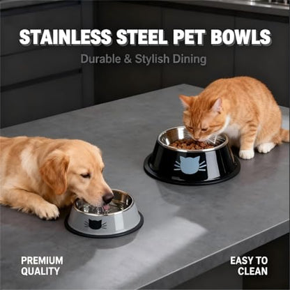 Cat Bowls for Food and Water,4PCS Rapsrk Non-Slip Stainless Steel Small Food Bowls 8 Oz Pet Bowl with Removable Rubber Base Dog Bowl,Stackable Cat Puppy Dishes Bowls with Cute Cats Painted - Image 6