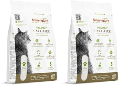Natural Unscented Cat Litter - 10 lbs - Plant-Based, Clumping, Biodegradable, Non-Toxic, Compostable, Eco-Friendly, Odor Control, Low Dust, Safe for Cats & Kittens. (Pack of 2) by AlmoNature