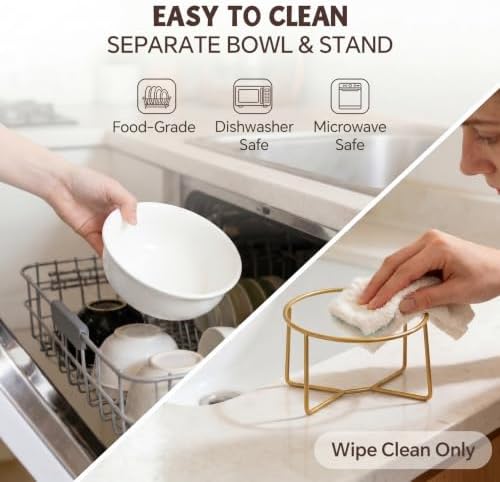 White Large Ceramic Tilted Elevated Cat Dog Bowl Raised Cat Food Water Bowl Dish Pet Comfort Feeding Bowls with Gold Iron Stand - Image 6