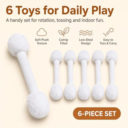 6-Inch Swab Catnip Toys, 6-Pack, No-Glue Fully Stitched Plush Kicker Toys, One-Piece Polyester Outer with PP Cotton Filling for Indoor Cats - Image 7