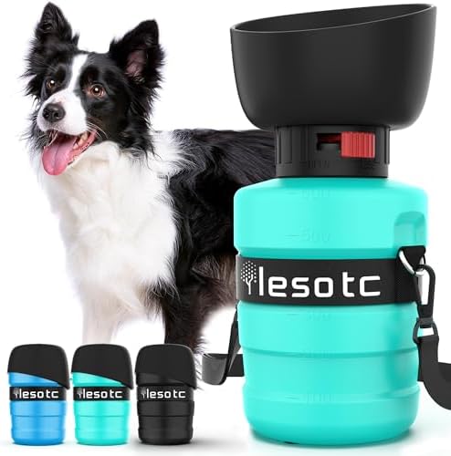 lesotc Dog Water Bottle, Portable Water Dispenser with Bowl, Leak Proof Pet Travel Squeeze Bottle, Puppy Essentials Dog Stuff Accessories for Outdoor Walking, Hiking, Camping by lesotcbrand
