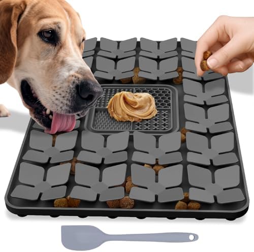 Lick Snuffle Mat for Dogs & Cats with Suction Cups, 2 in 1 Silicone Pet Food Mats Interactive Slow Feeder Licking Toy for Anxiety Relief, Upgraded Lick Mats for All Breeds (Grey, 16.7in x 11.4in) by Livekey