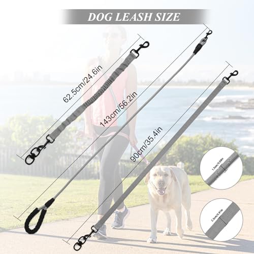 Dog Double Leashes,Rope Bungee Three Leash with Padded Handle Removable for 3 Dogs,Tangle-Free, Padded Handles, 360° Swivel Control (Gray, 3 Way) - Image 5