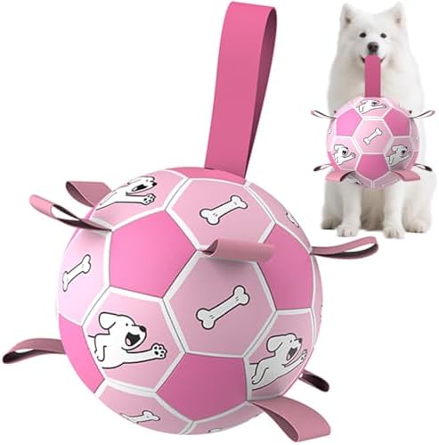 Dog Soccer Ball, Interactive Toys for Tug of War, Puppy Birthday Gifts, Tug Toy, Water Toy, Durable Balls for Small & Medium Size(8 inch-Pink) by Unknown