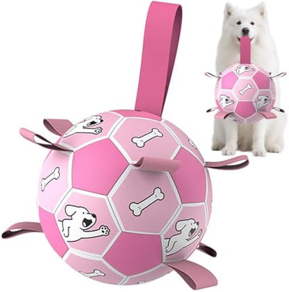 Dog Soccer Ball, Interactive Toys for Tug of War, Puppy Birthday Gifts, Tug Toy, Water Toy, Durable Balls for Small & Medium Size(8 inch-Pink) by Unknown