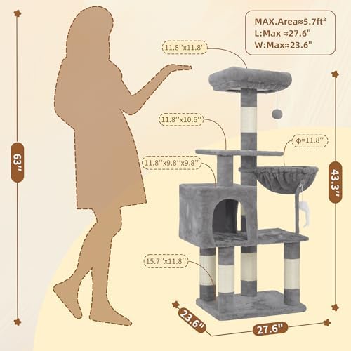 Heybly Cat Tree with Toy, 43.3 inch Cat Tower for Indoor Cats HCT004SW - Image 5