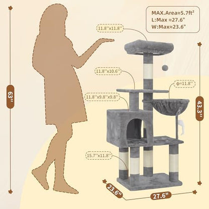Heybly Cat Tree with Toy, 43.3 inch Cat Tower for Indoor Cats HCT004SW - Image 5