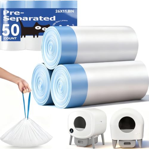 50 Count Cat Litter Box Bags for Automatic Cat Litter Box with Drawstring by KropBom