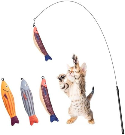 PAZ'S GIFT Cat Wand Toys, Catnip Fish 3 piece Catnip wzggle Sounding Toy, Soft and Durable, Interactive cat Kick Toys for Indoor Play by PAZ%27S+GIFT