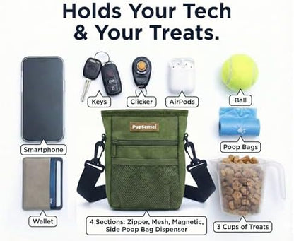 Dog Treat Pouch for Training – Magnetic Dog Treat Bag with Belt Clip & Poop Bag Dispenser – Hands Free Carry Pouch with Auto-Close Access & Shoulder Strap – Durable Pet Gear – Army Green - Image 5