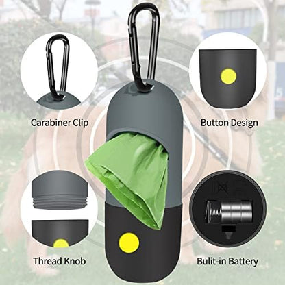 2 Pack Dog Poop Bag Dispenser with Built-in LED Flashlight, Pet Waste Bag Holder for Leash with Carabiner Clip for Lead Leash, 2 Rolls Leak-proof Doggy Waste Bags for Dog Walking, Grey - Image 3