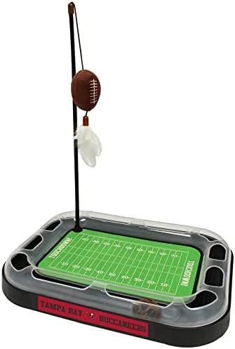 Pets First Cat Wand Toy Tampa Bay Buccaneers Football Field CAT Scratcher Toy with Catnip Filled Plush Football Toy & Feather Cat Toy Hanging, Jingle Bell Interactive Ball Cat Chasing 5-in-1 Kitty Toy by PETSFIRST