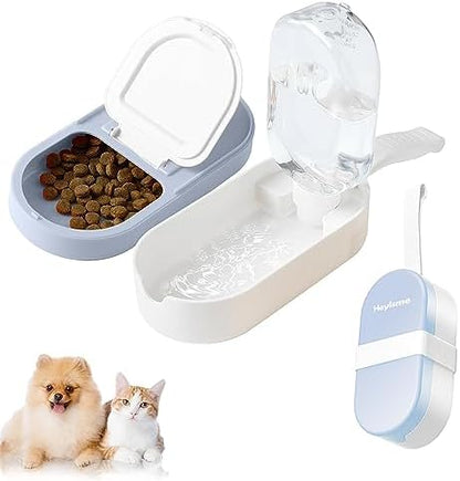 2-in-1 Dog Bowl & Water Bottle, Large Food Container for Dog Treats, Steak, Sticks, Bars - Portable Pet Dispenser for Hiking, Travel (Blue) by HEYISME