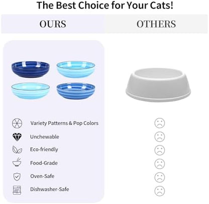 Selamica 5.6 Inch Ceramic Cat Bowls Set of 4, Gradient Blue - Image 6
