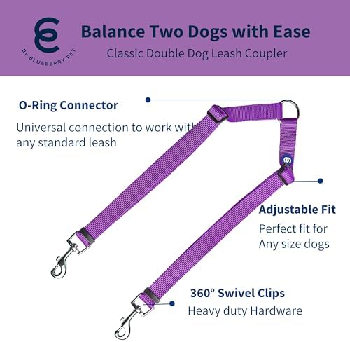 Blueberry Pet Essentials Durable Classic Double Dog Leash Coupler, Dark Orchid, Small, Dual Walking & Training Leashes for Two Dogs - Image 2