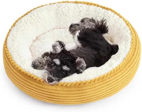 Love's cabin Round Donut Cat and Dog Cushion Bed, 24in Pet Bed for Small or Medium Dogs, Anti-Slip & Water-Resistant Bottom, Soft Durable Fabric Pet Beds, Washable Calming Cat Bed Yellow by Lovescabin