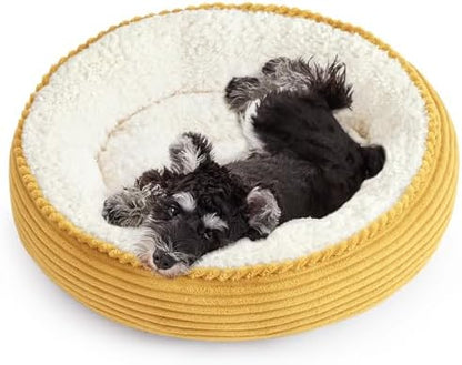 Love's cabin Round Donut Cat and Dog Cushion Bed, 24in Pet Bed for Small or Medium Dogs, Anti-Slip & Water-Resistant Bottom, Soft Durable Fabric Pet Beds, Washable Calming Cat Bed Yellow by Lovescabin