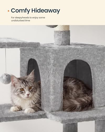 SONGMICS HOME Cat Tree for Indoor Cats, Multi-Level Cat Tower with Sisal Scratching Posts, Hammock and Condo, Light Gray - Image 5