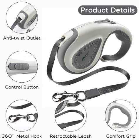 Argo's Pack Heavy-Duty Retractable Dog Leash - 16.4ft Tangle-Free Automatic Pet Walking Leash with One-Hand Brake & Lock, Durable Reflective Nylon Tape for Small Medium Dogs Up to 50 lbs (Grey) - Image 3