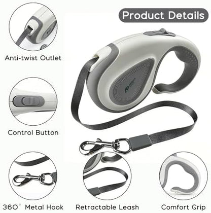 Argo's Pack Heavy-Duty Retractable Dog Leash - 16.4ft Tangle-Free Automatic Pet Walking Leash with One-Hand Brake & Lock, Durable Reflective Nylon Tape for Small Medium Dogs Up to 50 lbs (Grey) - Image 3