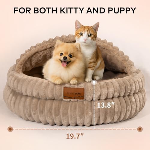 CHEERPALS Cat Cave Bed for Indoor Cats Covered Hooded Pet Bed with Cushion - Image 5
