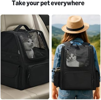 Amazon Basics Pet Backpack for Cats & Small Dogs, Collapsible Travel Carrier with Ventilated Mesh, Removable Pad, and Safety Leash, Black - Image 4