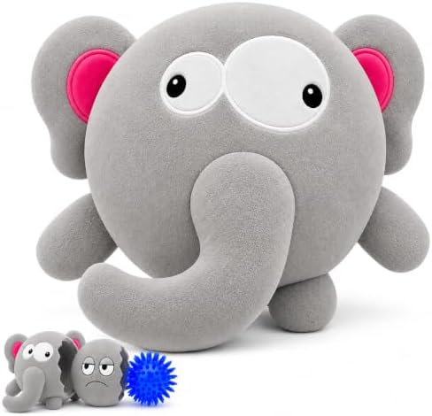 Dog Toy for Aggressive Chewers | No Stuffing Crinkle Plush 3-in-1 Elephant by RiverdogPetSupplies