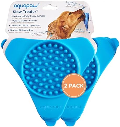 Aquapaw Suction Cup Lick Mat for Dogs - Bath Time Lick Mat for Bathtub - Mental Stimulation Slow Feeder Pad - Peanut Butter Treat Holder - 2-Pack, Regular, Blue by Aquapaw
